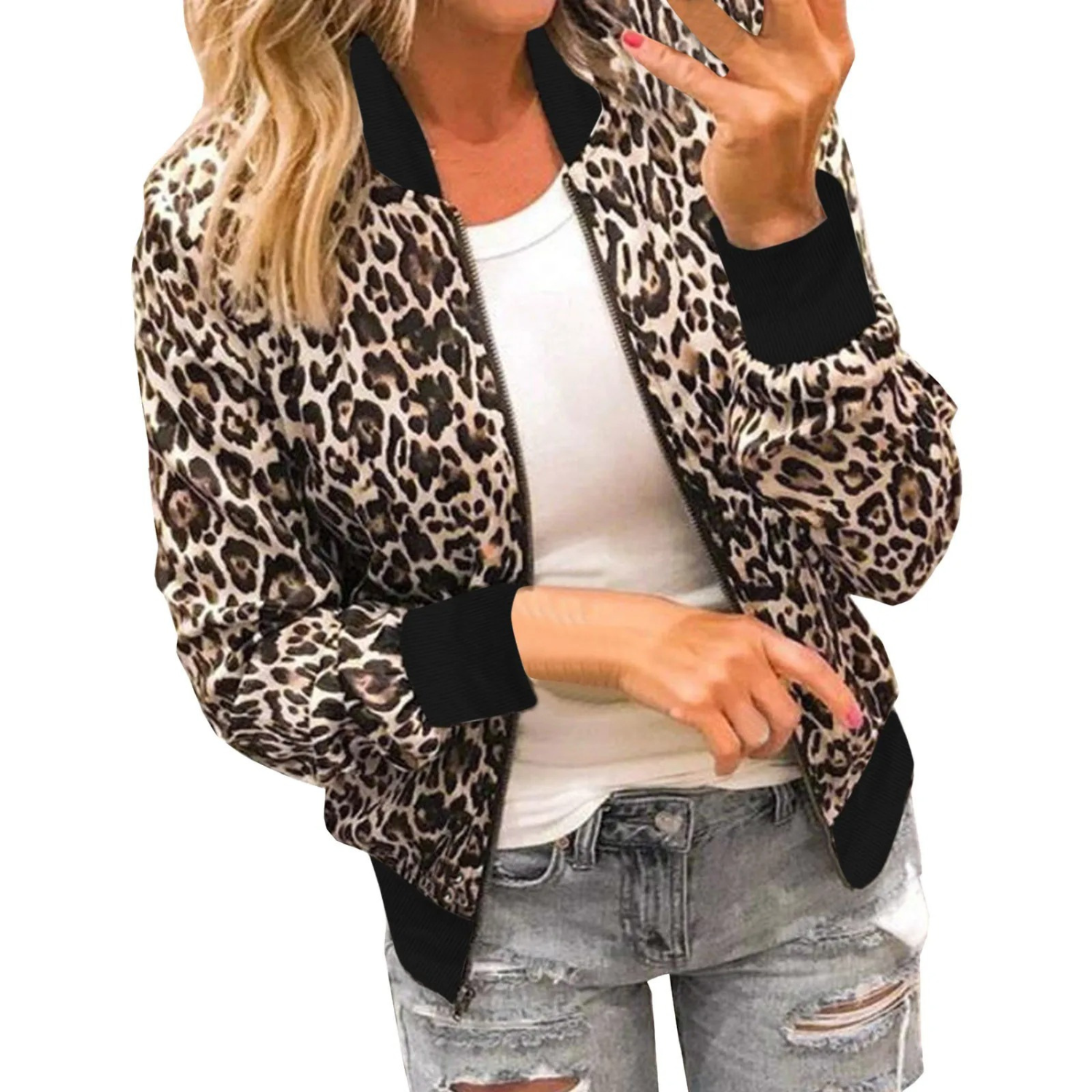 Leopard Print Zip-Up Jacket