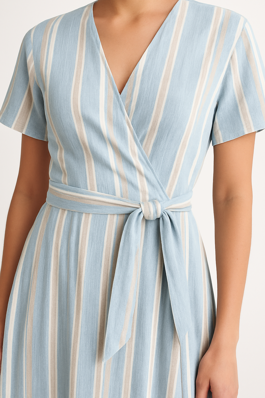 Coastal Breeze Striped Wrap Maxi Dress - Detail Close-up