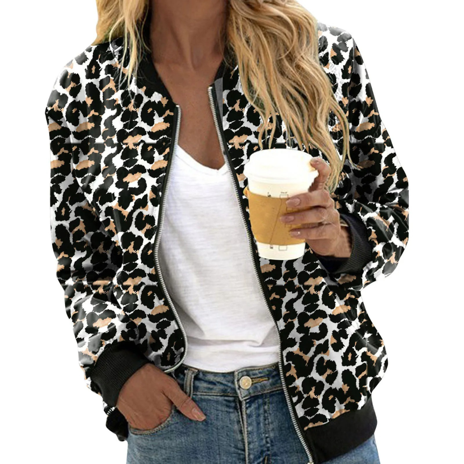 Leopard Print Zip-Up Jacket