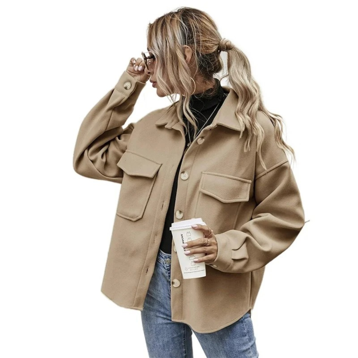 Women's Buttoned Jacket with Pockets