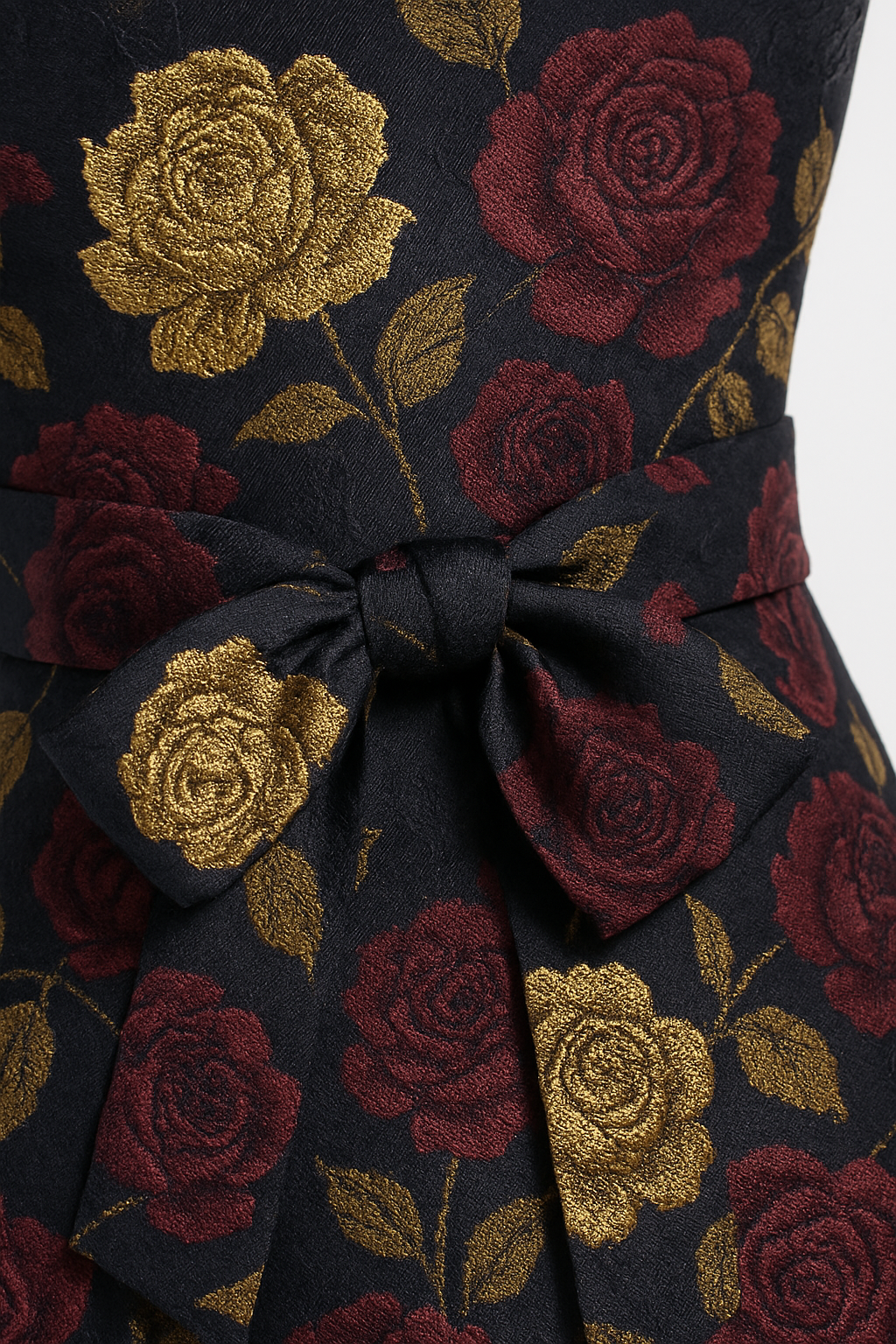 "Rose Royale" Jacquard Belted Maxi Dress
