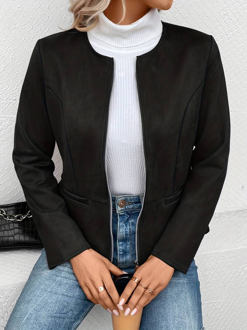 Women's Zip-Up Jacket with Round Neck
