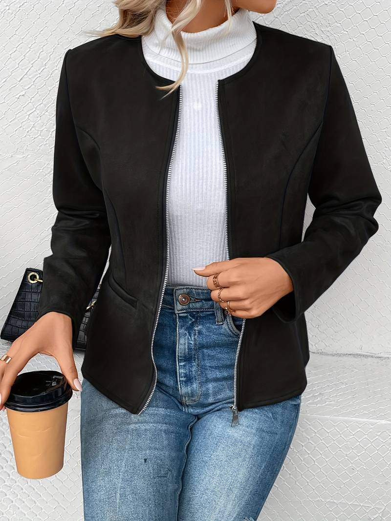 Women's Zip-Up Jacket with Round Neck