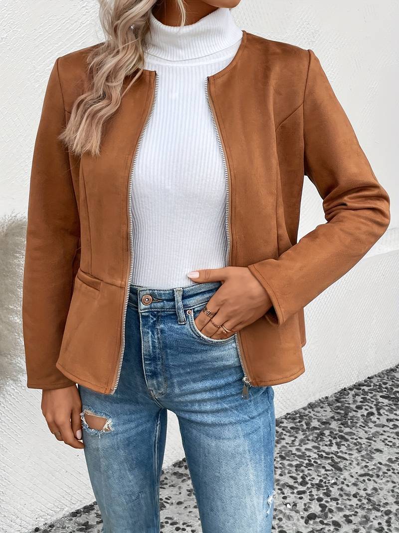 Women's Zip-Up Jacket with Round Neck
