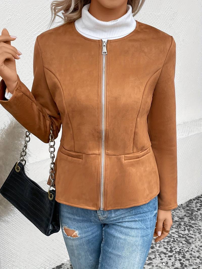 Women's Zip-Up Jacket with Round Neck