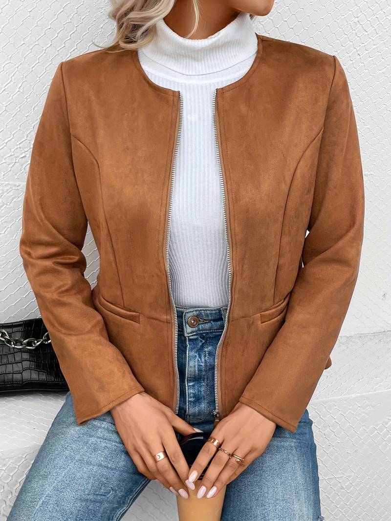 Women's Zip-Up Jacket with Round Neck
