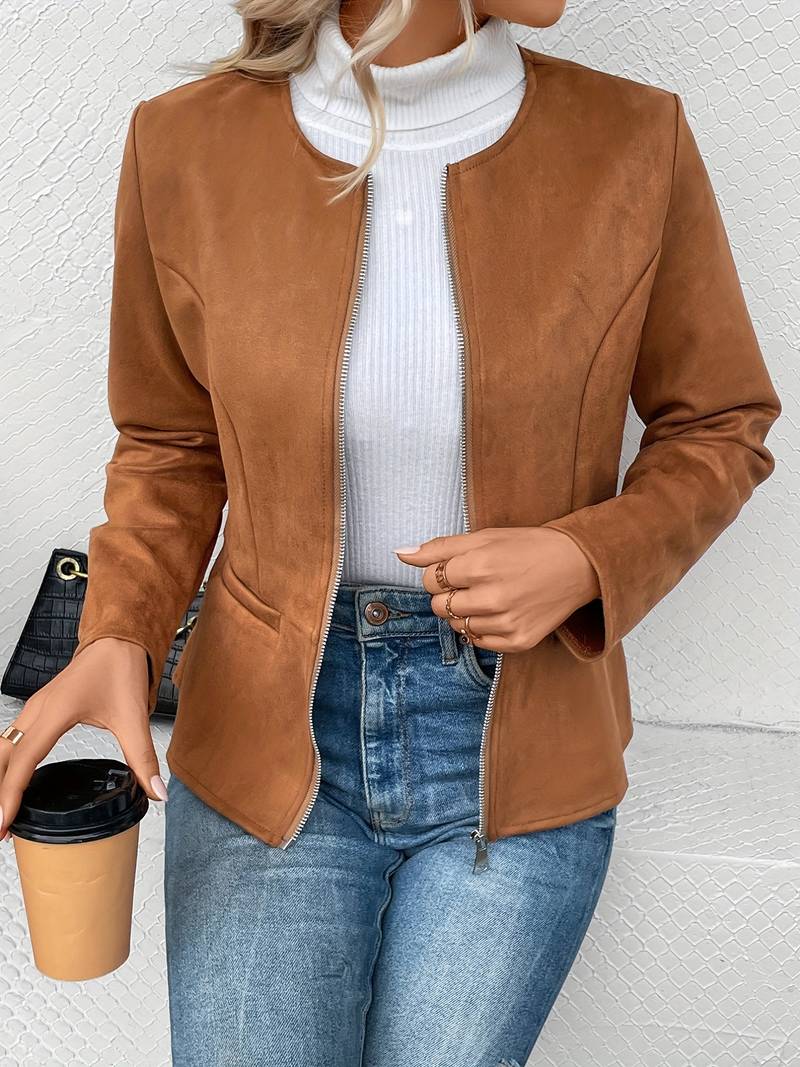 Women's Zip-Up Jacket with Round Neck