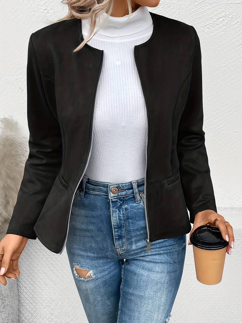 Women's Zip-Up Jacket with Round Neck