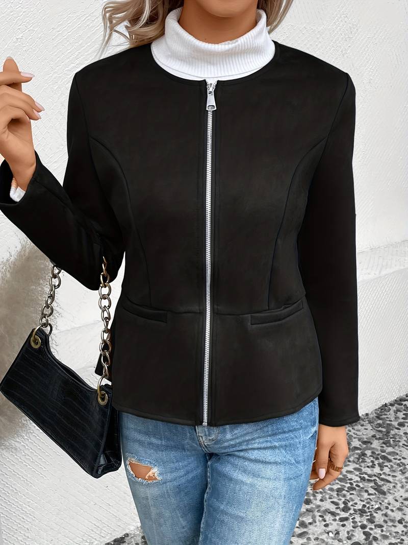 Women's Zip-Up Jacket with Round Neck