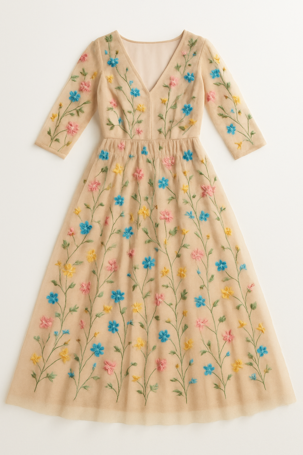 Enchanted Bloom Embroidered Floral Maxi Dress - Flat Lay