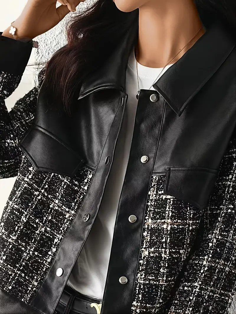 Women's Leather and Tweed Jacket - Cynthia