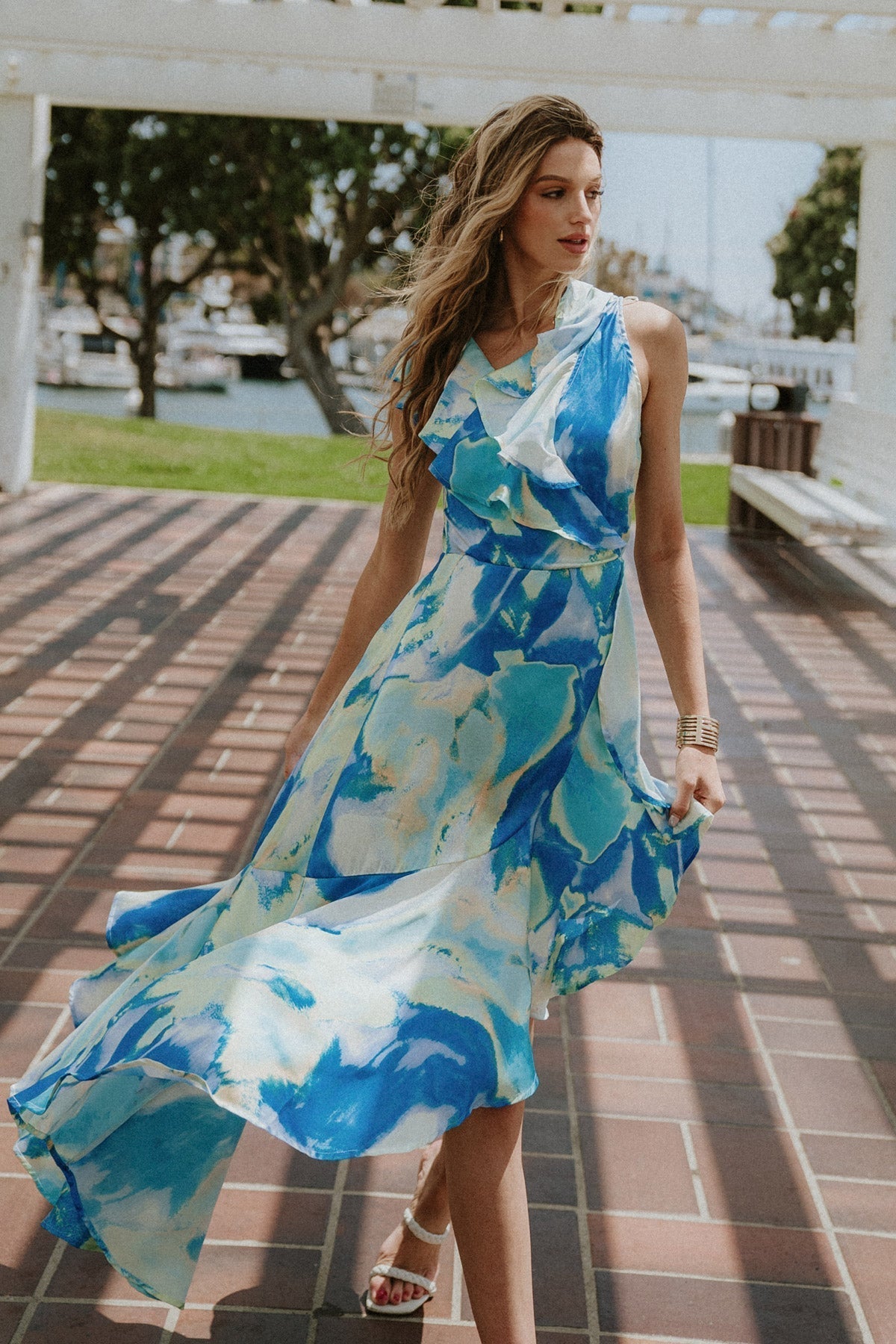 LA BEBE Woven Satin Maxi Dress