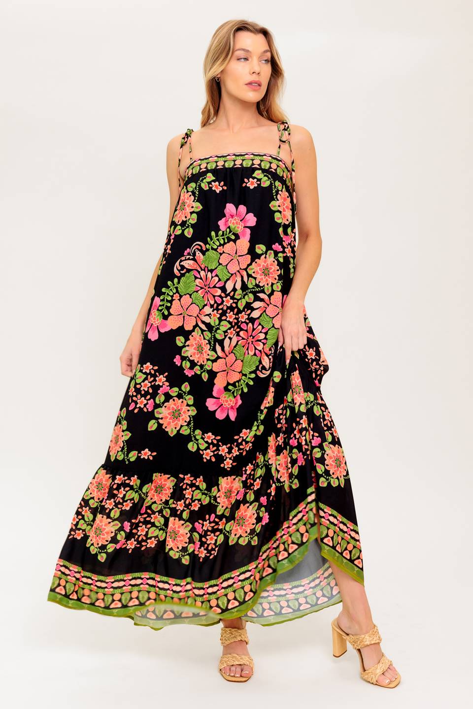 Summer Glow Black Woven Maxi Dress