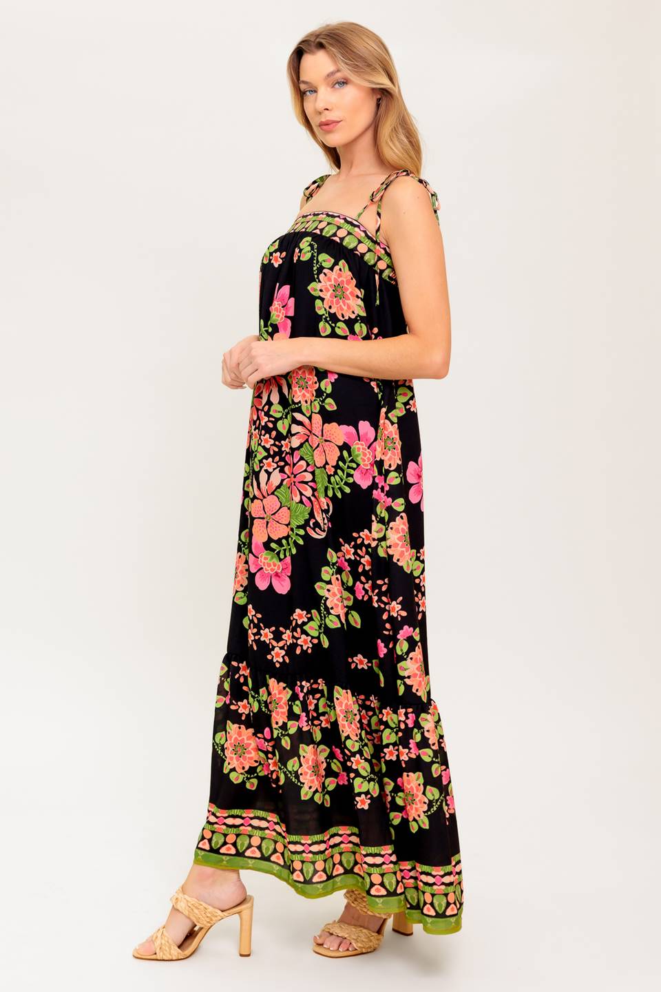 Summer Glow Black Woven Maxi Dress