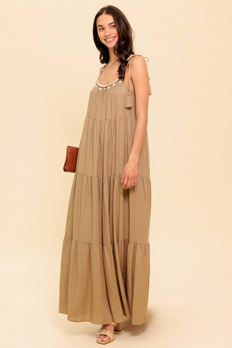World of Possibilities Taupe Woven Maxi Dress