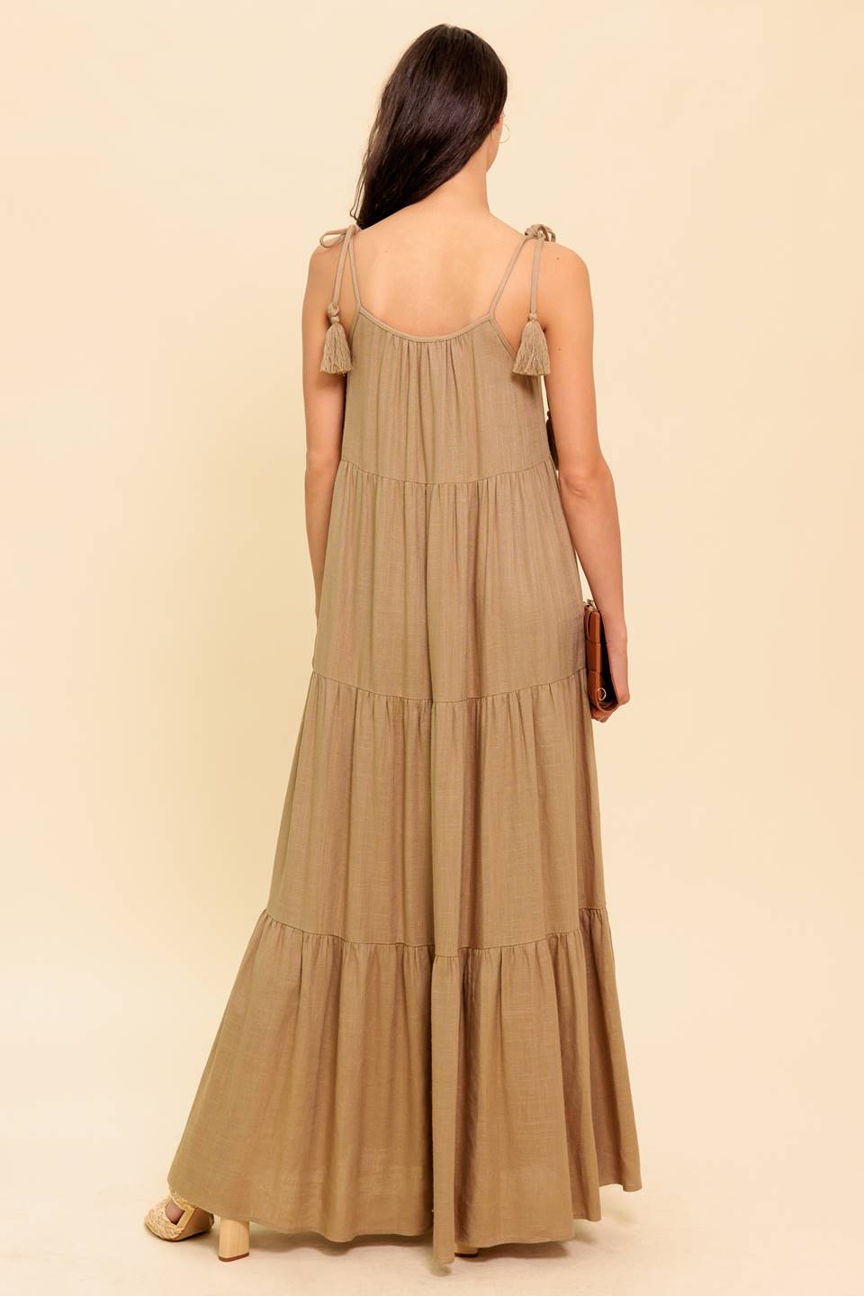 World of Possibilities Taupe Woven Maxi Dress