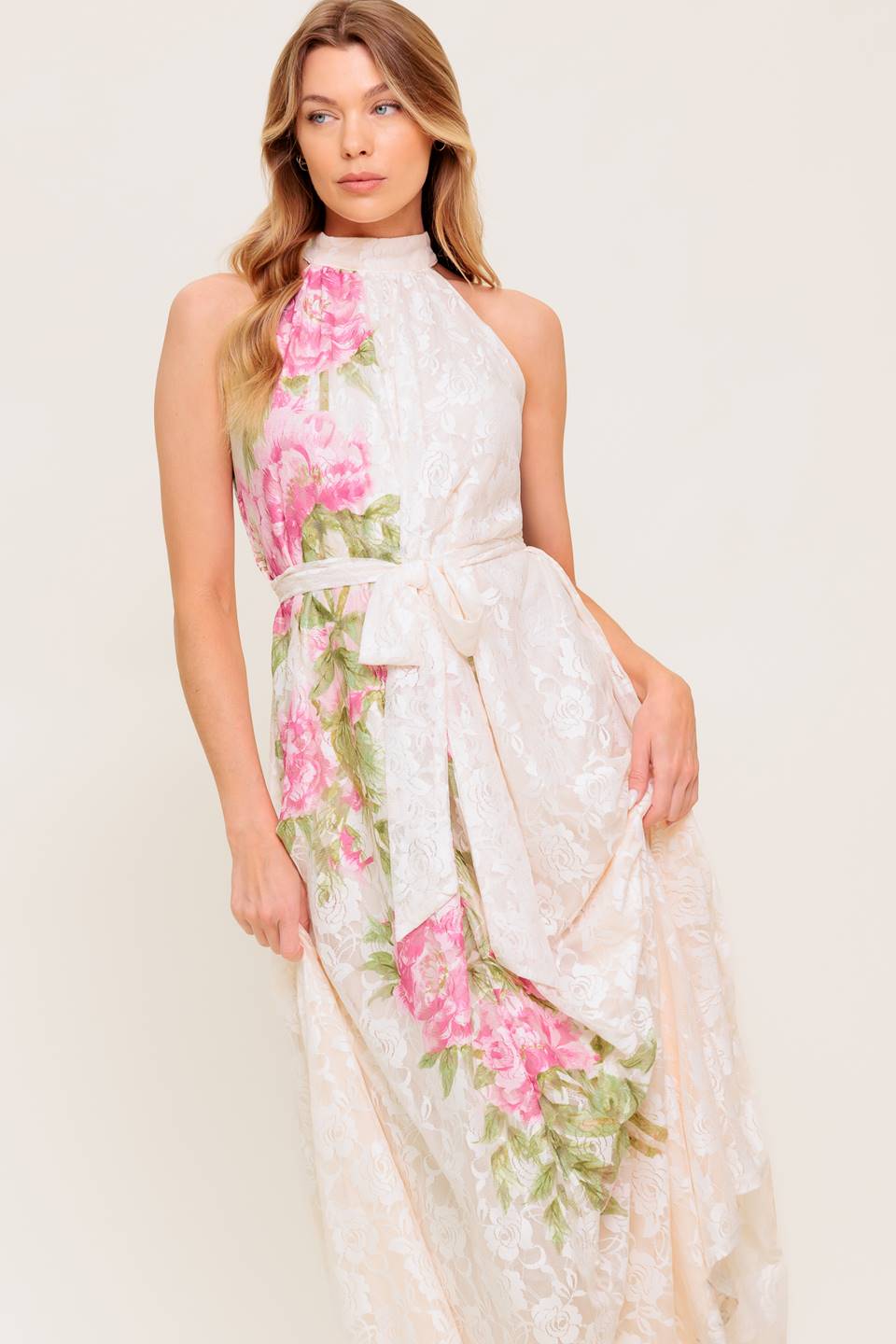 Botanical Dream Woven‑Lace Maxi Dress
