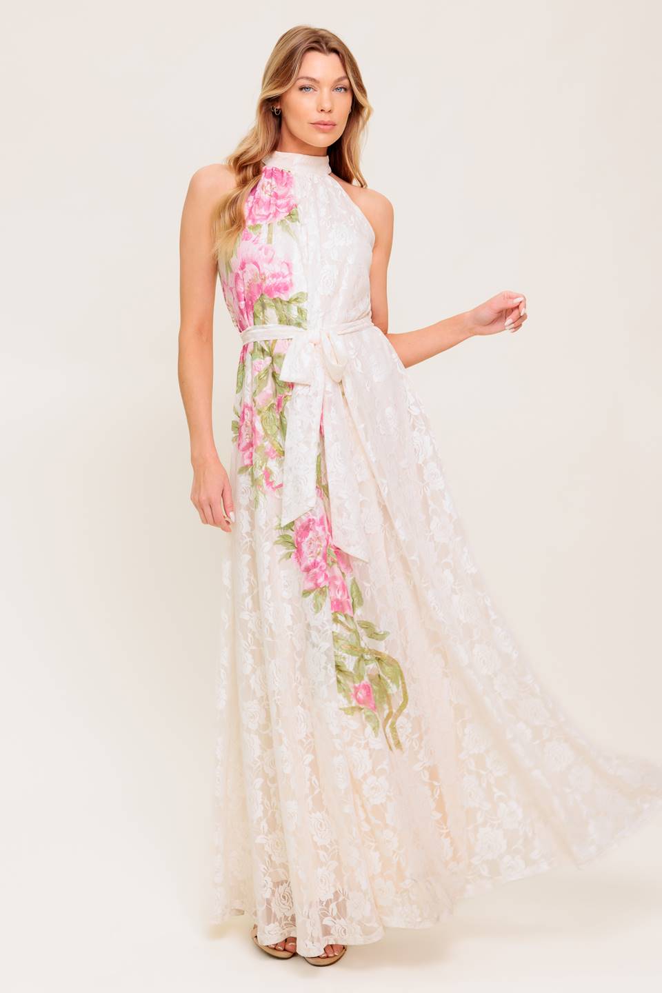 Botanical Dream Woven‑Lace Maxi Dress