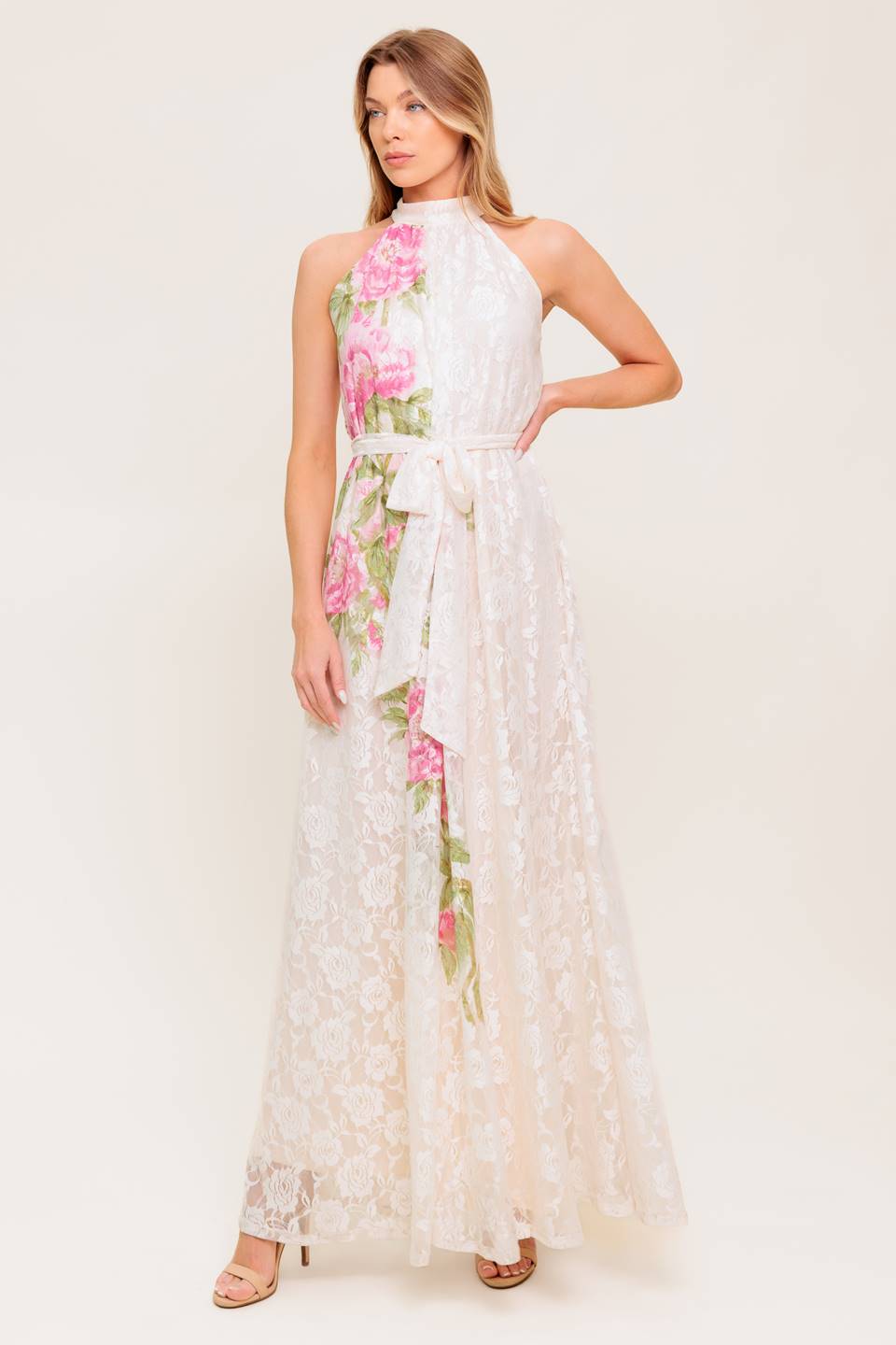 Botanical Dream Woven‑Lace Maxi Dress