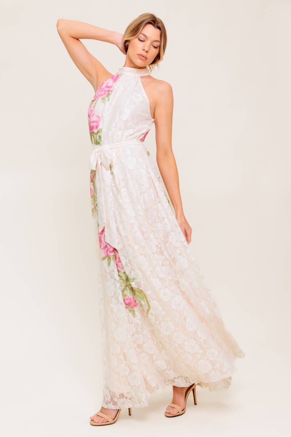 Botanical Dream Woven‑Lace Maxi Dress