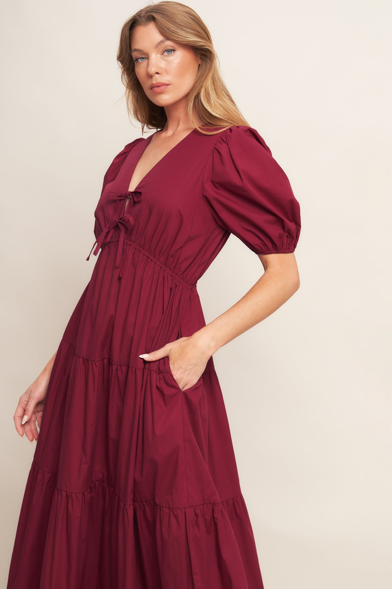 Summer Glow Burgundy Woven Maxi Dress