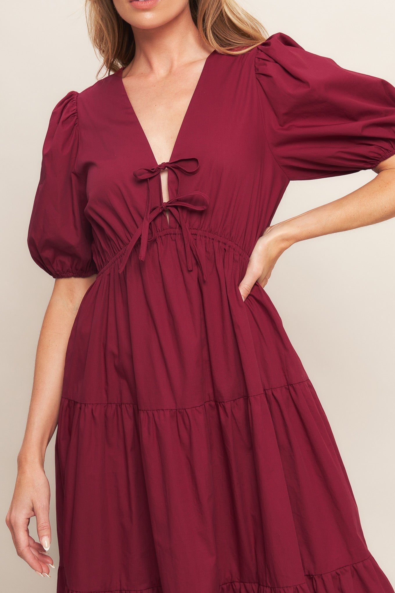 Summer Glow Burgundy Woven Maxi Dress