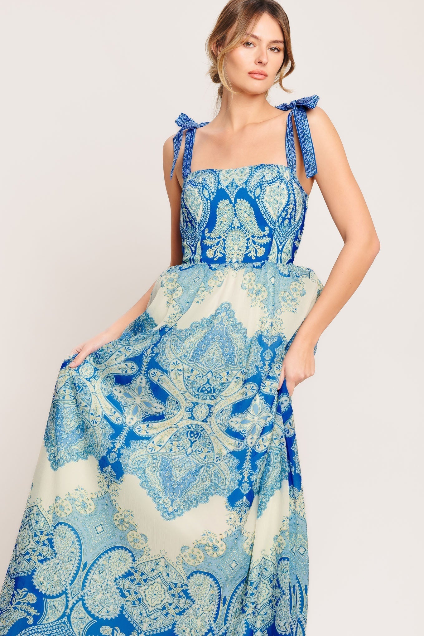 Ocean-Inspired Woven Tapestry Maxi Dress