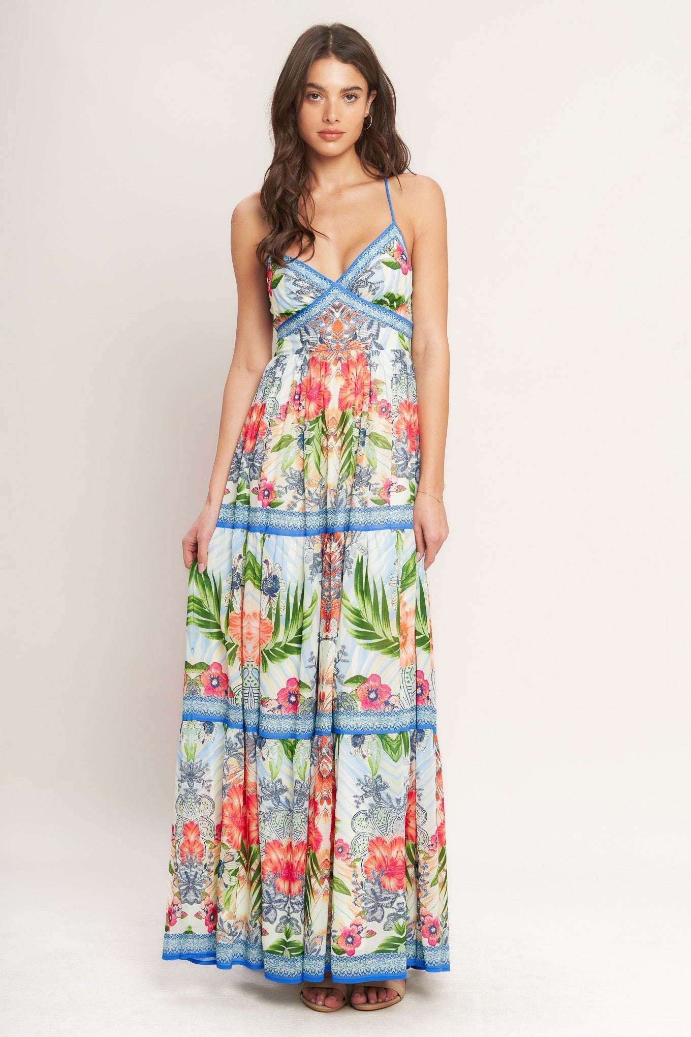 Botanical Scale Print Woven Maxi Dress