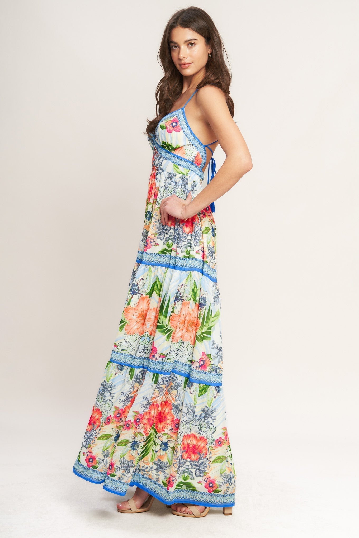 Botanical Scale Print Woven Maxi Dress