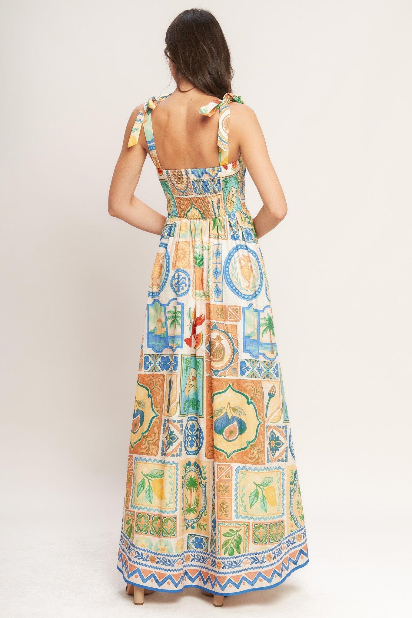 Amalfi Postcard-Print Woven Maxi Dress