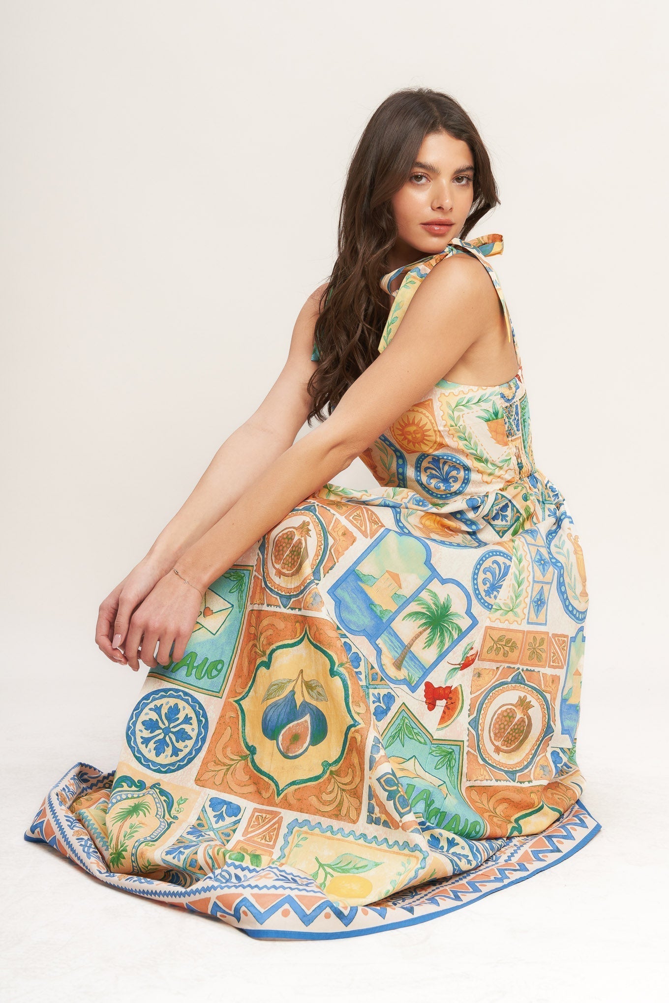Amalfi Postcard-Print Woven Maxi Dress
