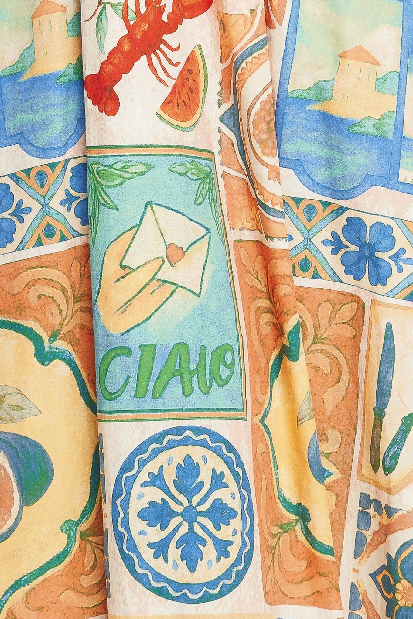 Amalfi Postcard-Print Woven Maxi Dress