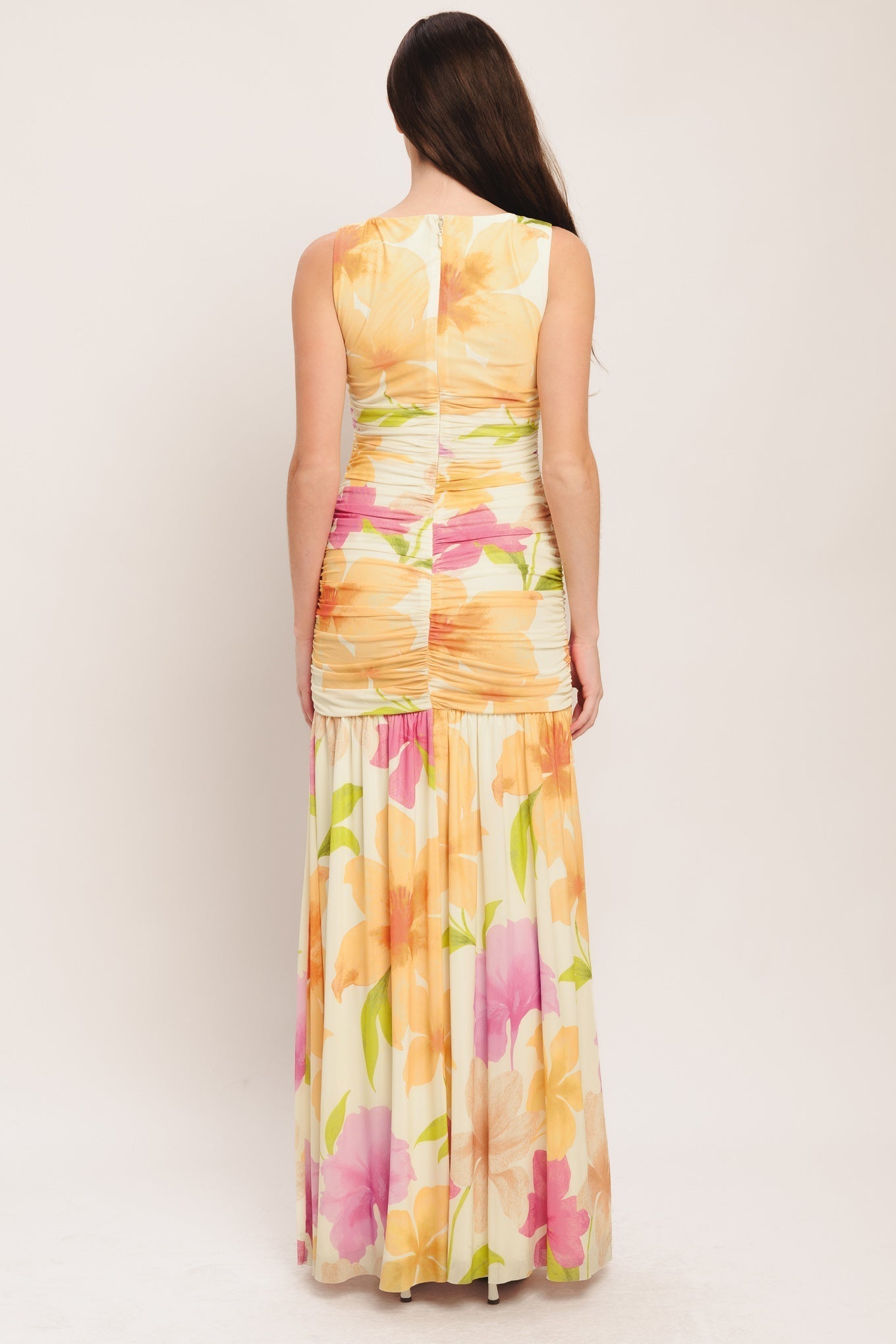 Warm Breeze Blooms Floral Power Mesh Maxi Dress
