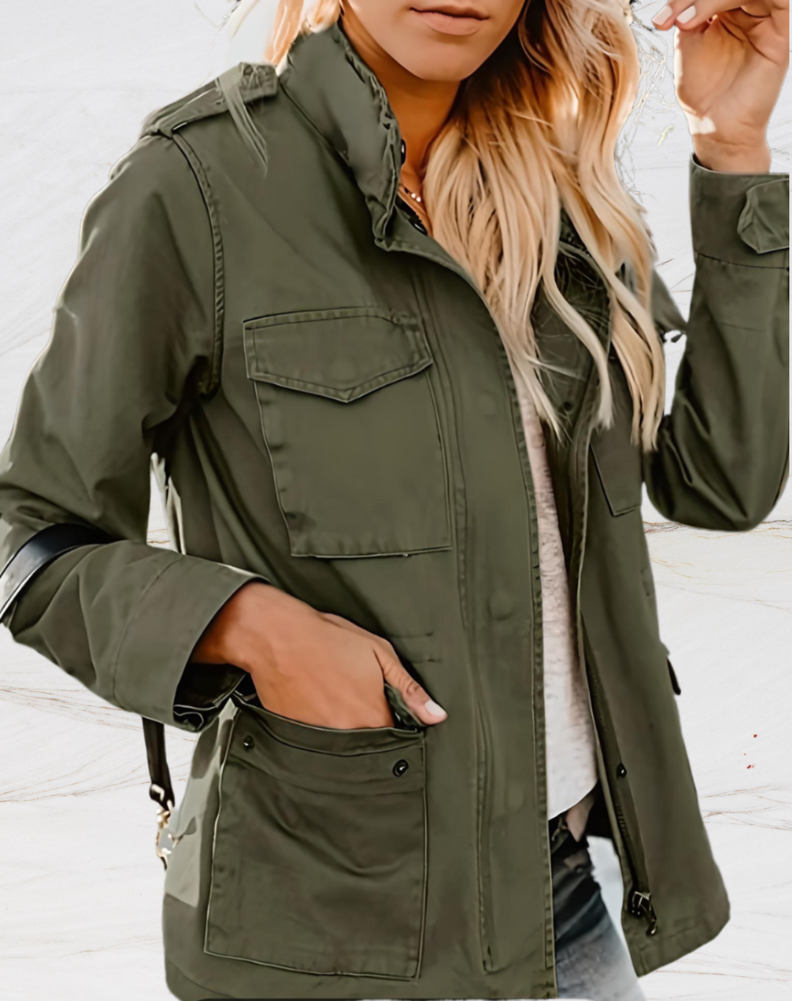Women's Zip-Up Jacket with Buttons and Pockets