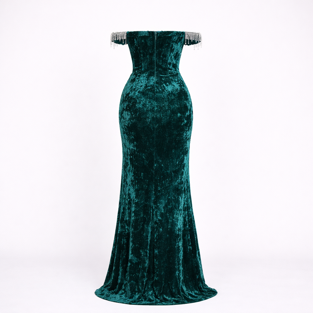 Women’s Emerald Off Shoulder Maxi Dress - Sculpted Bodice