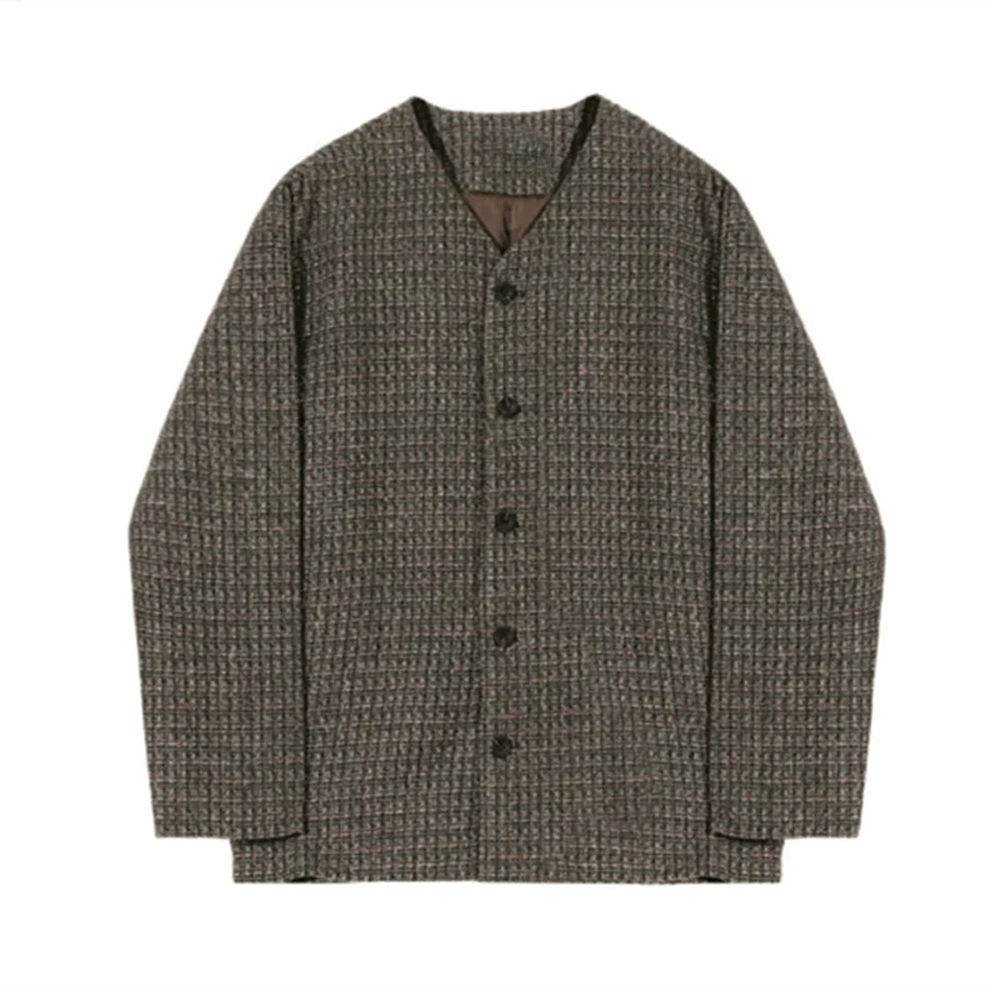 Ashford Collarless Plaid Top