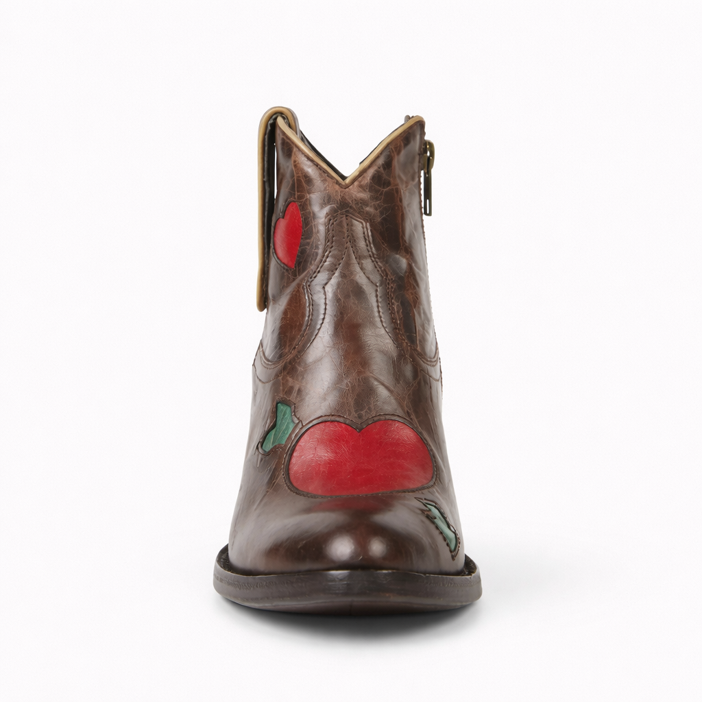 Women’s Dark Brown Western Ankle Boots - Almond Toe