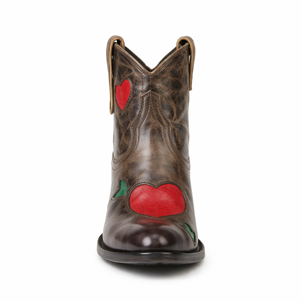 Women’s Dark Grey Western Ankle Boots - Almond Toe