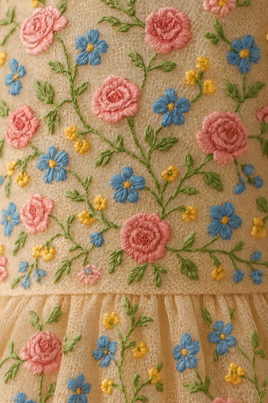 Enchanted Bloom Embroidered Floral Maxi Dress - Detail Close-up