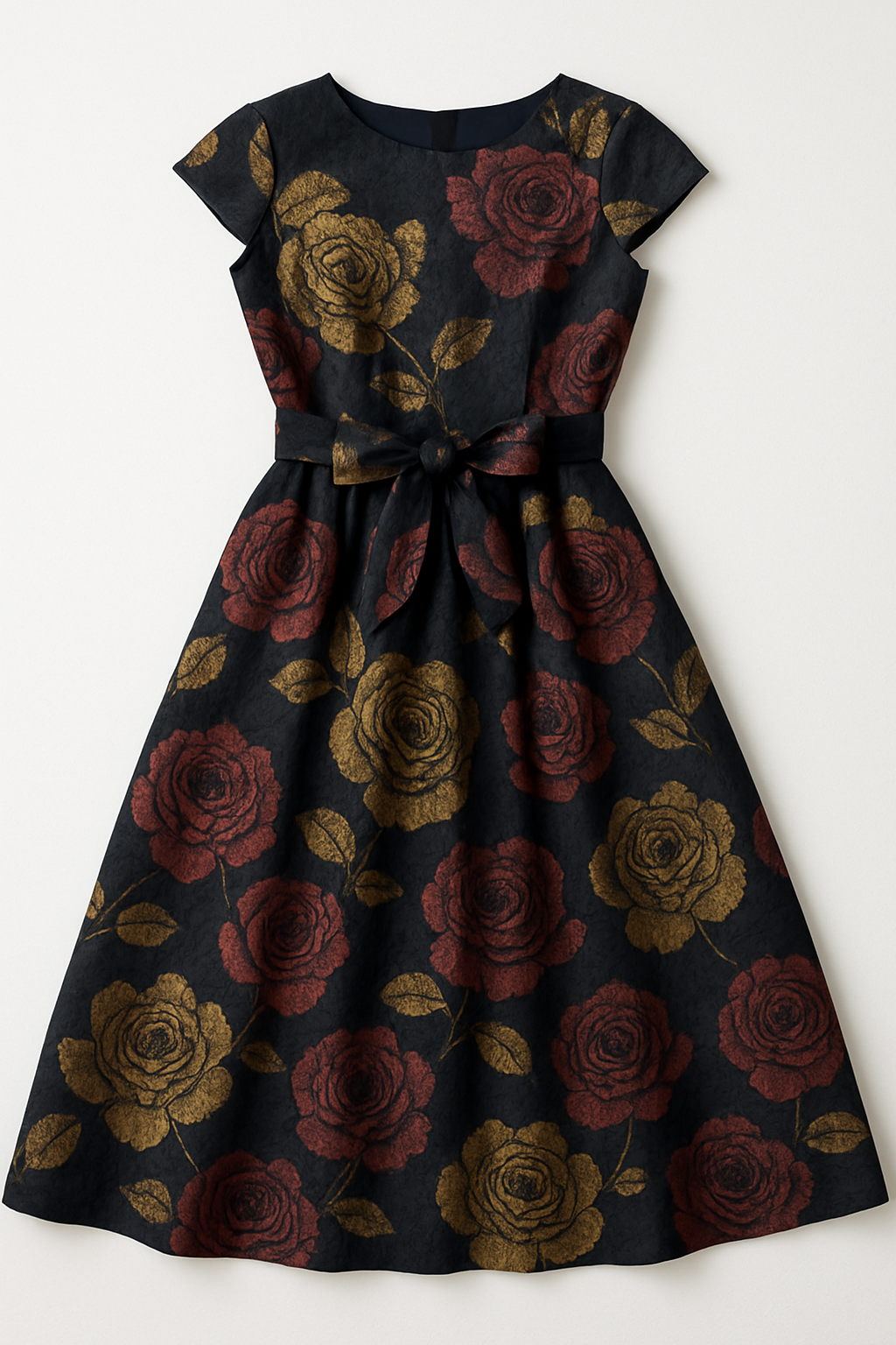 "Rose Royale" Jacquard Belted Maxi Dress