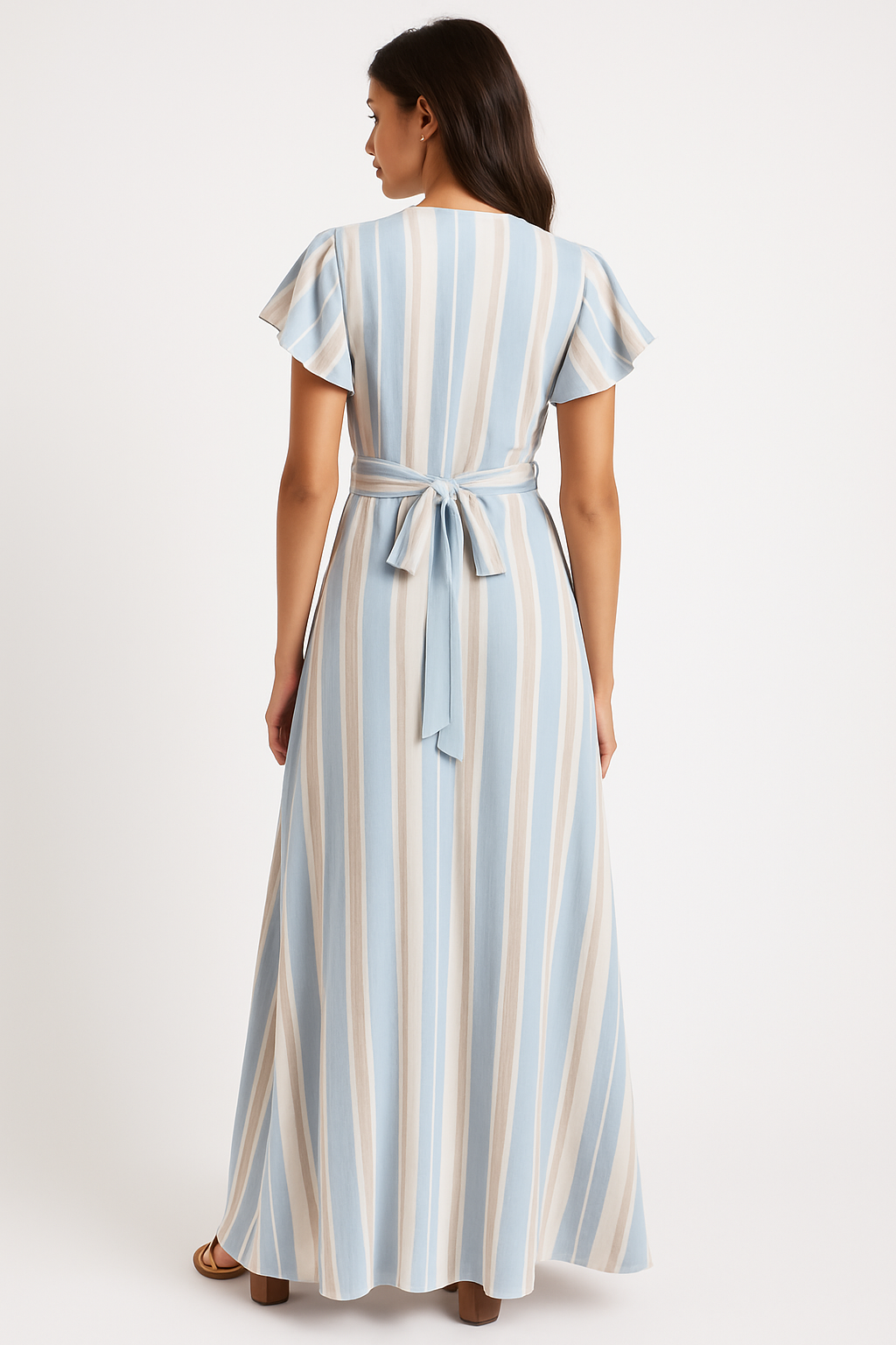 Coastal Breeze Striped Wrap Maxi Dress - Back View