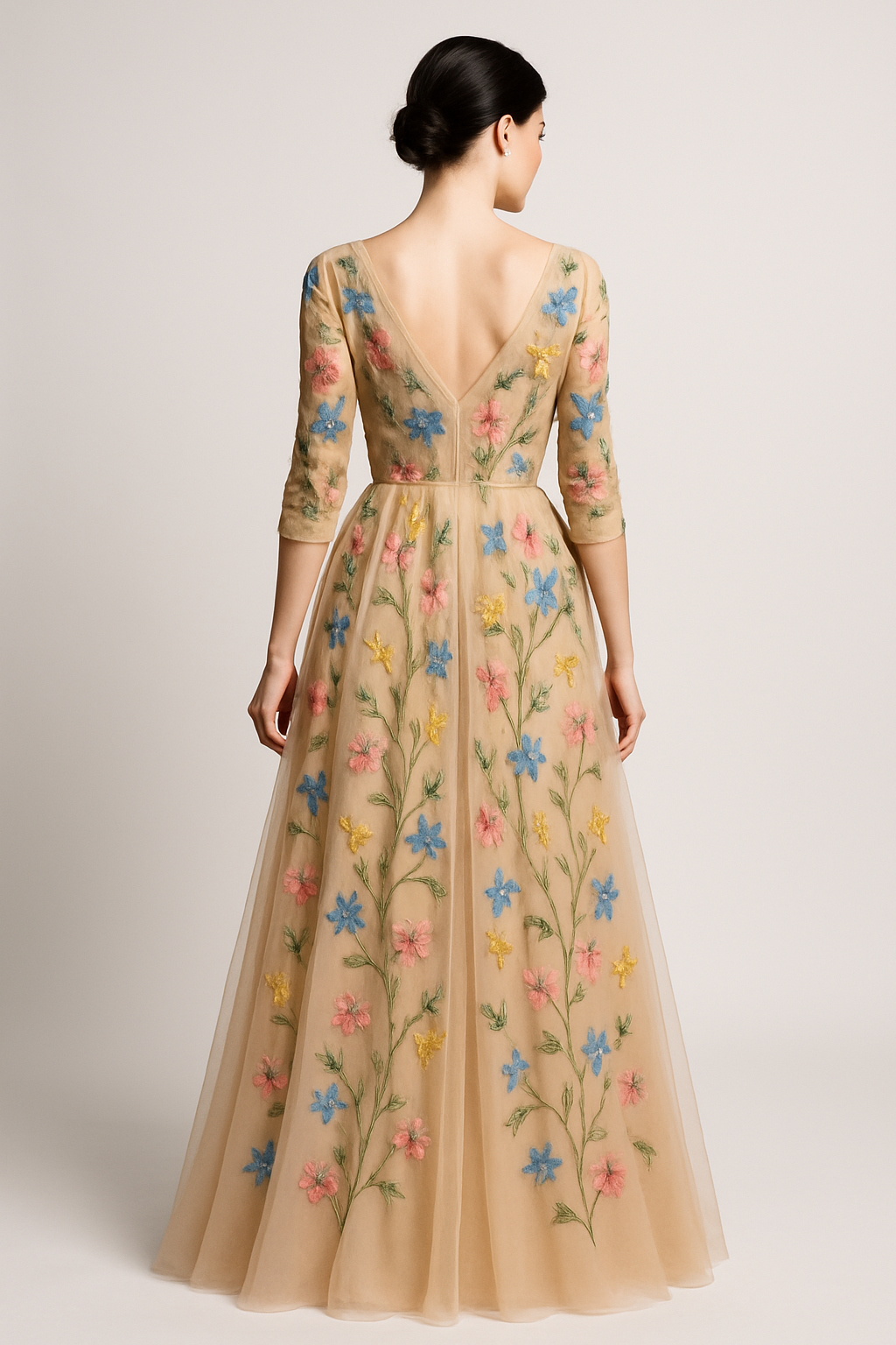 Enchanted Bloom Embroidered Floral Maxi Dress - Back View