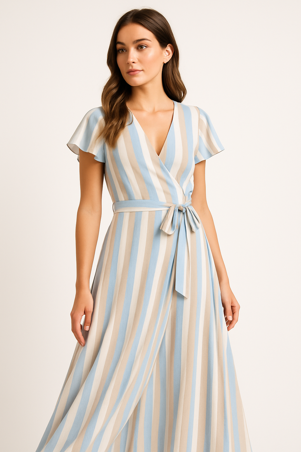Coastal Breeze Striped Wrap Maxi Dress - Side Angle