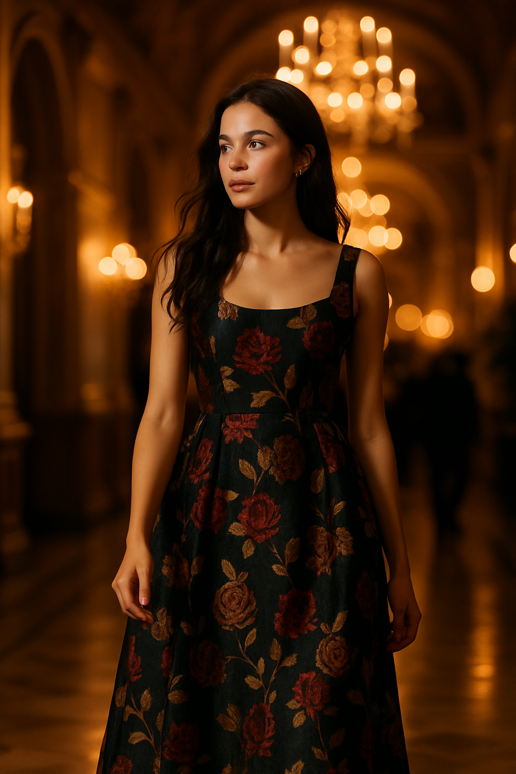 "Rose Royale" Jacquard Belted Maxi Dress