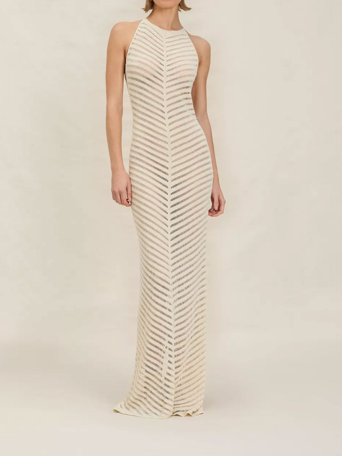 Ring Back High Neck Ladder Knit Beach Crochet Cover Up Maxi Dress