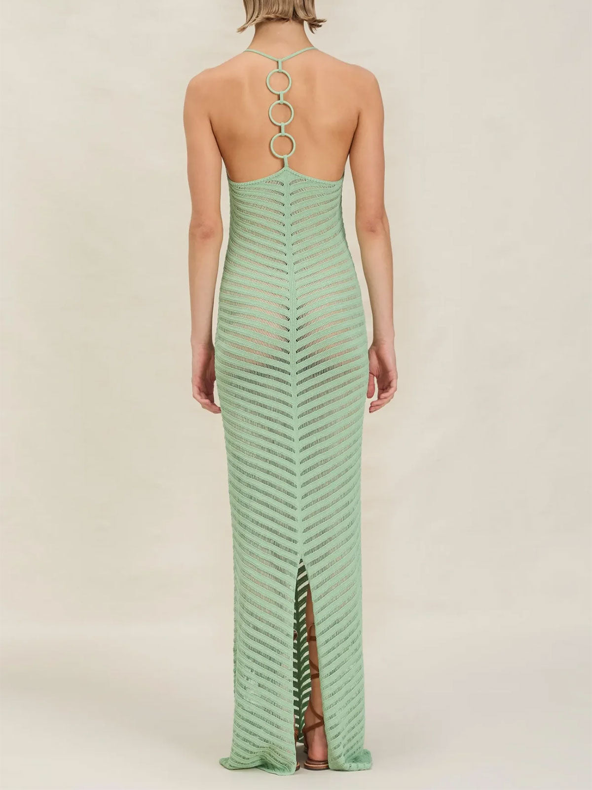 Ring Back High Neck Ladder Knit Beach Crochet Cover Up Maxi Dress