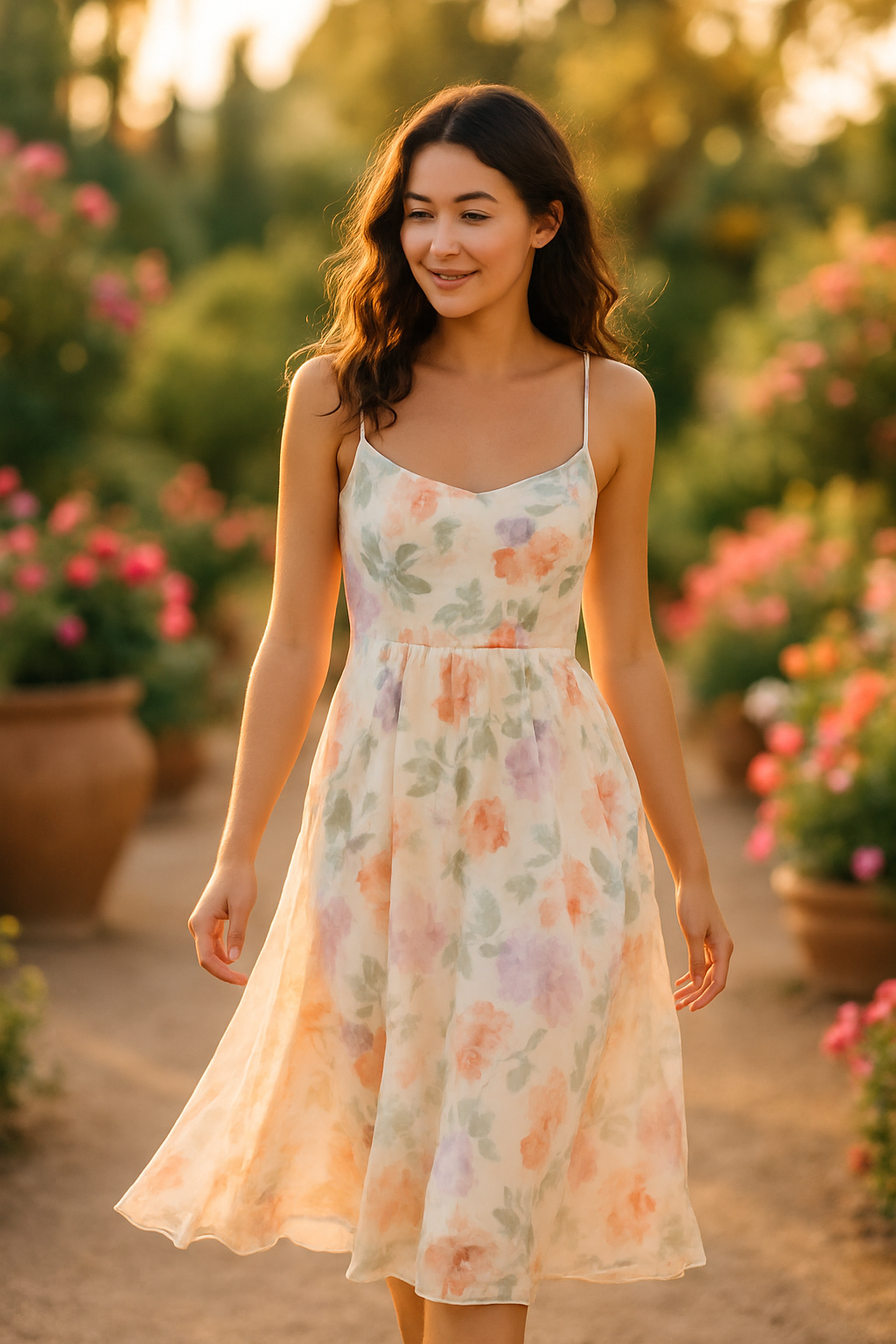 "Desert Bloom" Watercolor Midi Dress